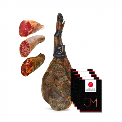 Lote Paleta 5 Jotas 4-5-5 kg Loncheada + 1/2 lomo de bellota 100% ibérico + 1/2 chorizo bellota+ 1/2 salchichon bellota